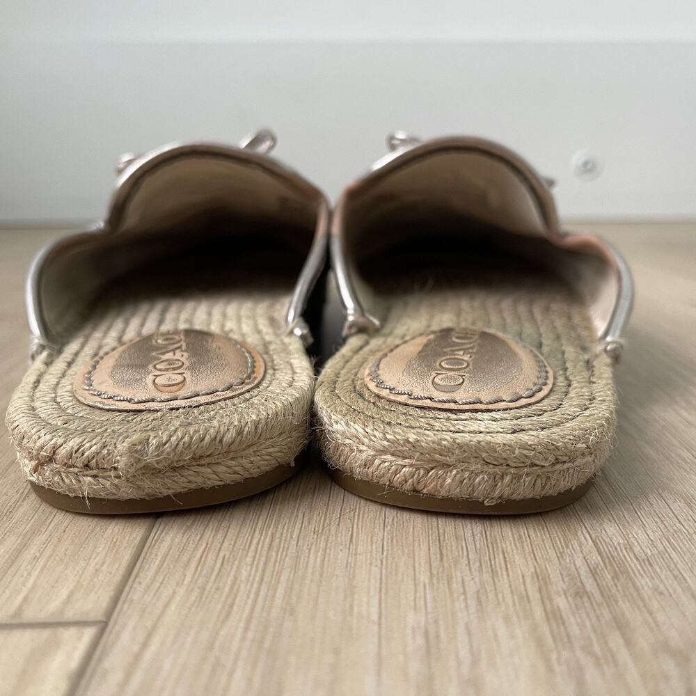 Coach Shoes Womens Cassidy Espadrille Mules Size 7 Leather Silver - Picture 5 of 16